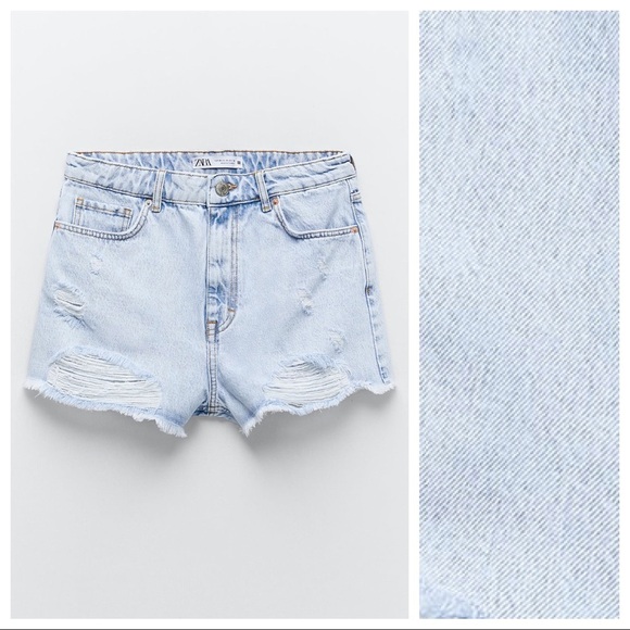 NWT. Zara Z1975 Snow Wash High Rise Frayed Ripped Denim Shorts. Size 8. - Picture 5 of 10